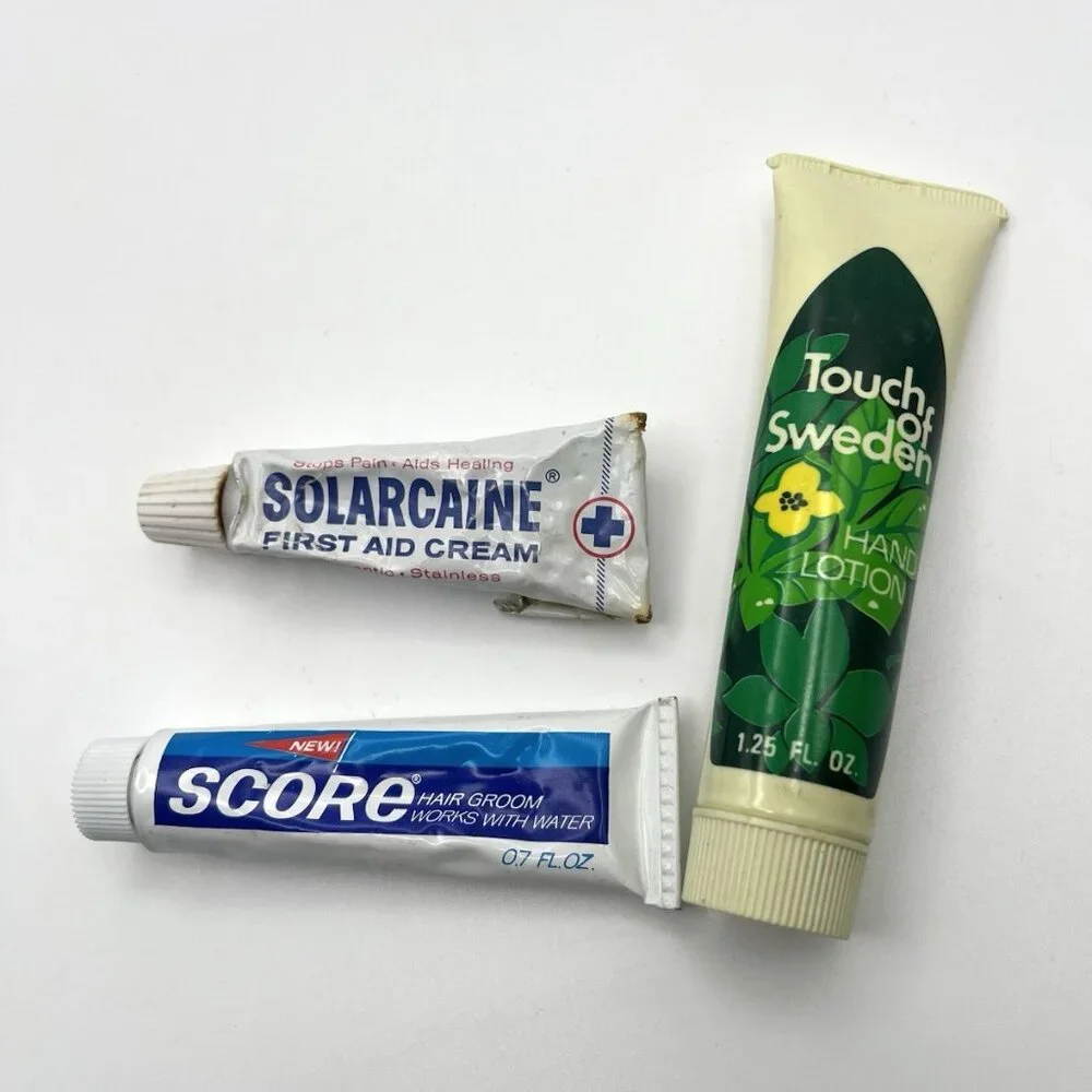 Vintage 70s Hotel Airline Travel Amenity Lot Johnson & Johnson Solarcaine Retro